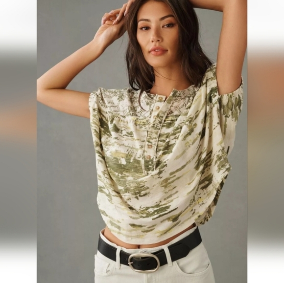 Anthropologie Tops - Anthro Pilcro Boxy Camo Abstract Print Tee
